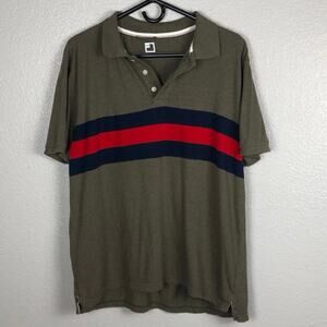 Vintage Men’s Size L JCP Button-up Forest Green Striped Short Sleeve Polo Shirt